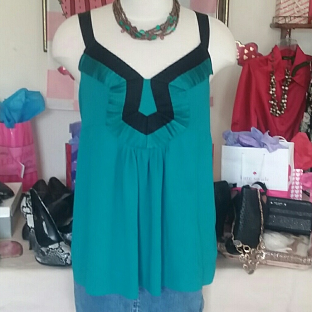 Emerald green and black sleeveless top